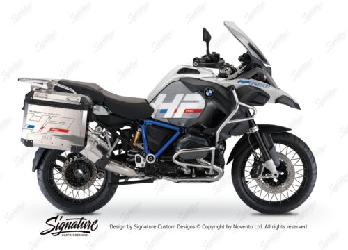 BKIT 3668 BMW R1200GS LC Adventure Alpine White HP Edition Side Tank Fender Stickers with Pyramid Frame Panniers Blue 01