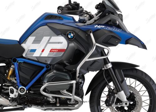 BKIT 3674 BMW R1200GS LC Adventure Racing Blue HP Edition Side Tank Fender Stickers with Pyramid Frame Panniers Blue 02