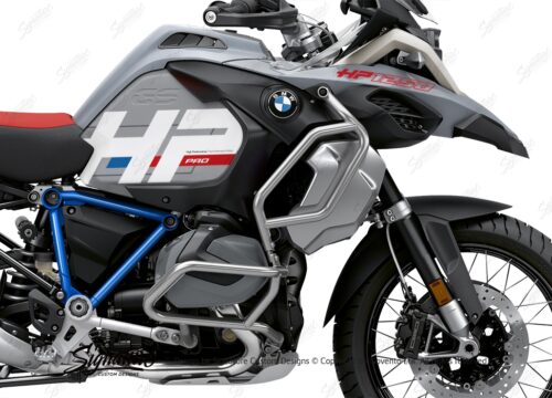 BKIT 3692 BMW R1250GS Adventure Ice Grey HP Edition Side Tank Fender Stickers with Pyramid Frame Panniers Blue 02