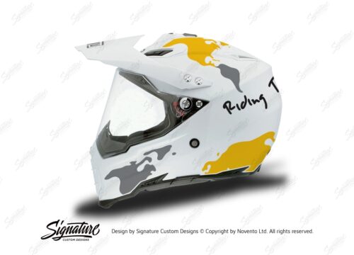 HEL 3733 AGV AX 8 DUAL Helmet White The Globe Yellow Silver Stickers Kit Left