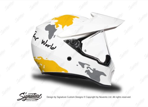 HEL 3745 AGV AX 9 Helmet White The Globe Yellow Silver Stickers Kit Right