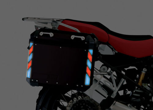 BSTI 4130 BMW Side Panniers Black Red Blue Reflective Strips NIGHT 02