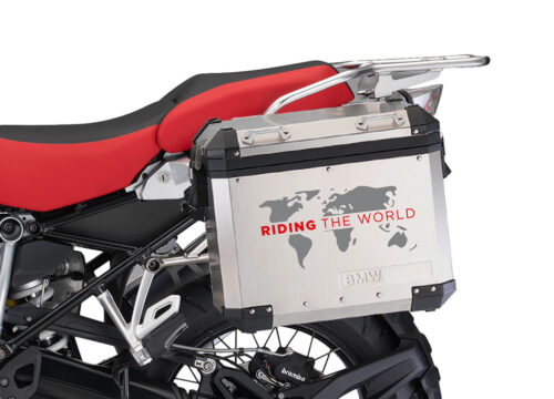 SIG 1384 BMW Aluminum Panniers The Globe Grey Red Left 02