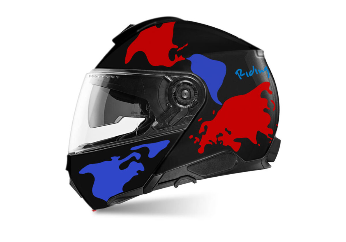 Schuberth C5 Helmet (Black) The Globe Series Red & Blue Stickers