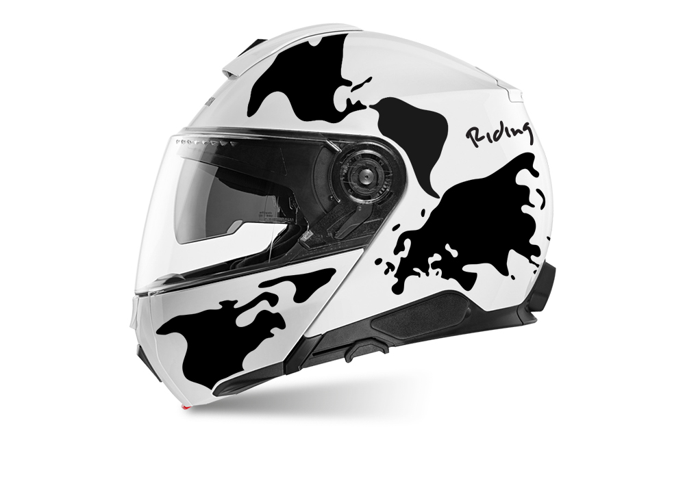 Schuberth C5 Helmet (White) The Globe Series Silver Variations Stickers -  Signature Custom Designs